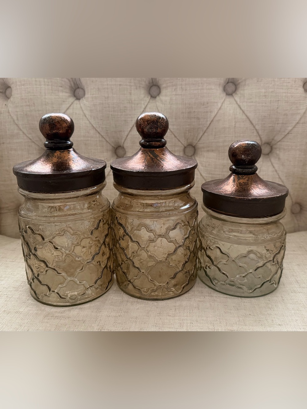 Glass Canister Set with Antique Copper Lids - 3 Piece